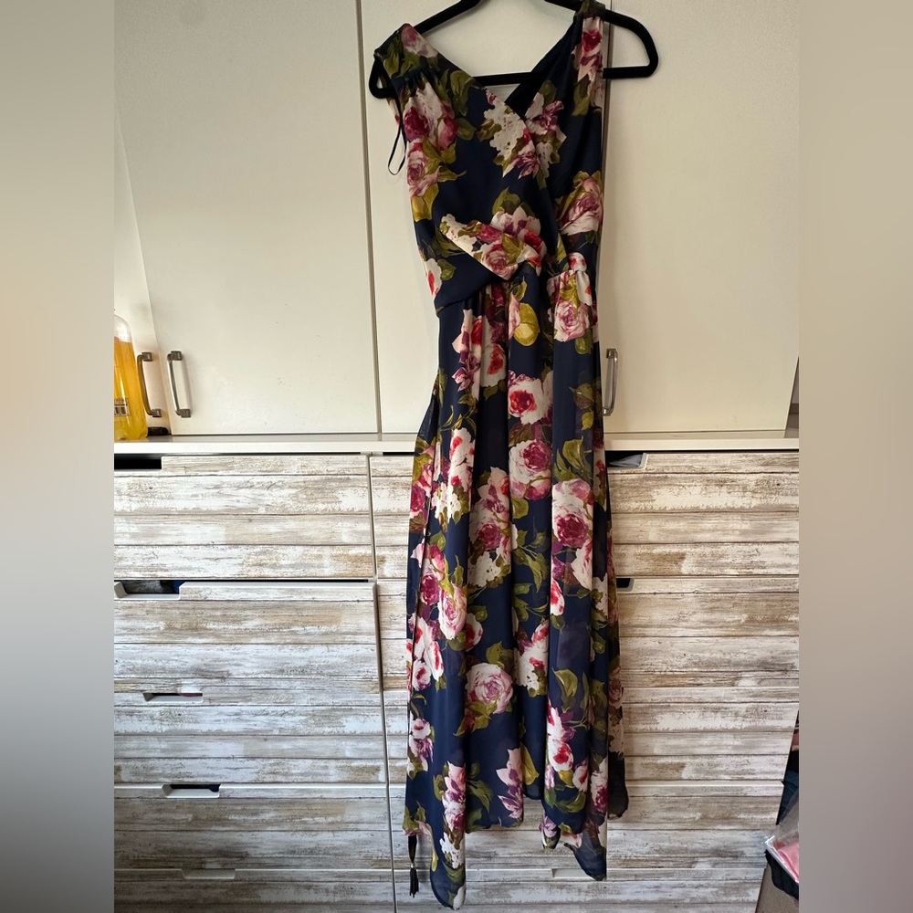 🌸 Wardrobe A Floral Maxi Dress Navy Pink Roses Size 12 NWT